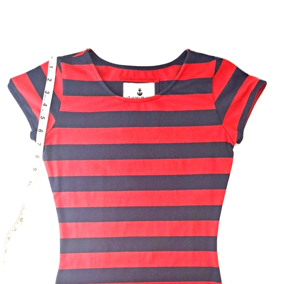 Claudio Milano Red and Navy Stripe Fitted Shirt Rugby Dress - Picture 6 of 13